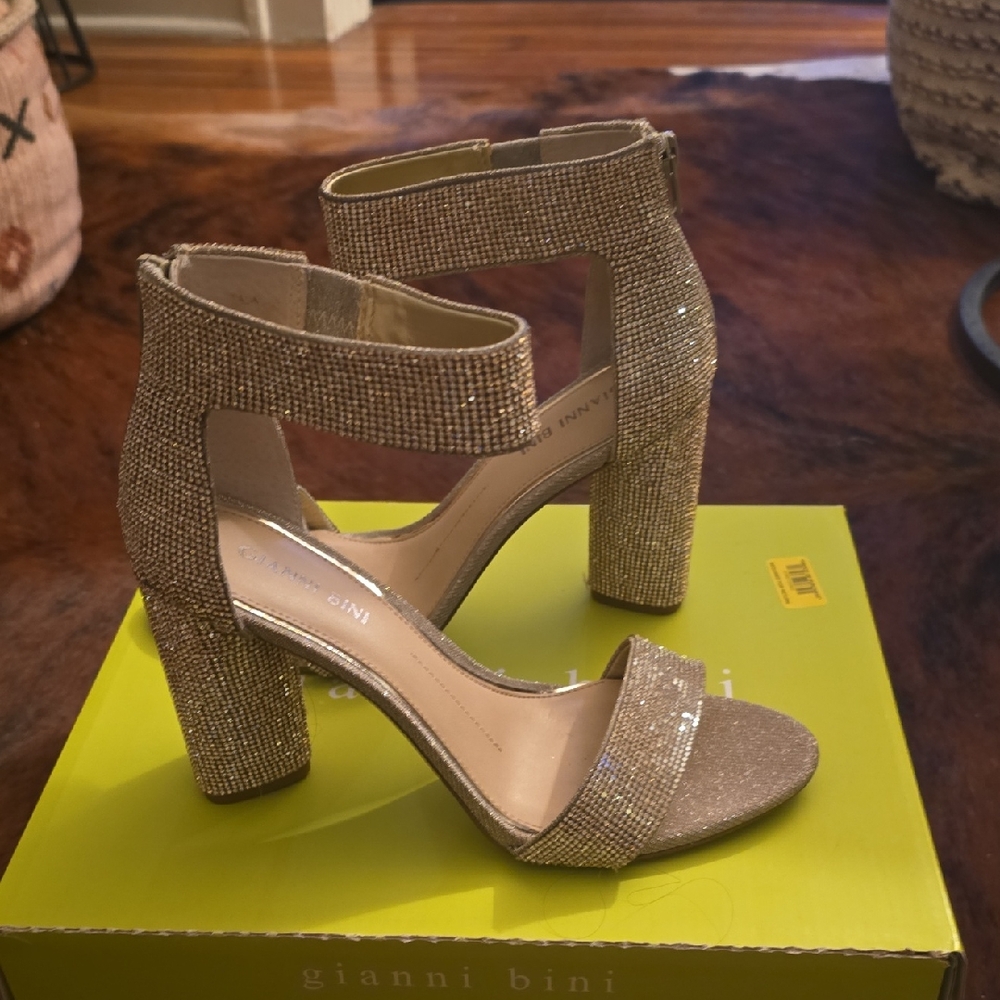 Gianni Bini Sparkling Gold Ankle Strap Heels